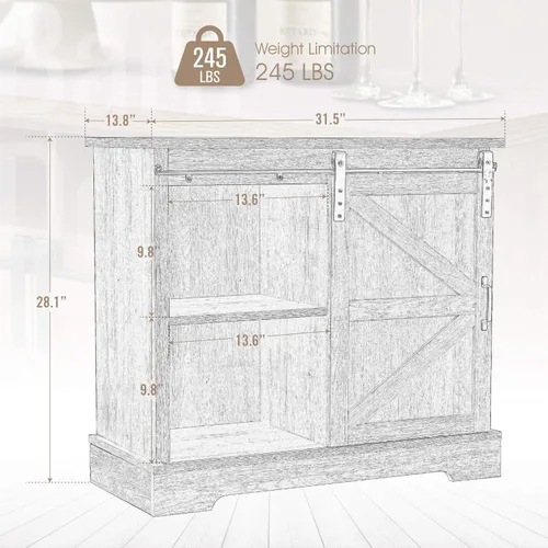 Miniatura 2 de PHI VILLA Gabinete de barra de café de granja, puerta corrediza de granero, aparador de cocina, gabinete de almacenamiento de buffet