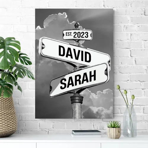 Miniatura 4 de Cartel de calle vintage de lienzo personalizado para parejas, cartel de cruce de caminos con nombre personalizado, el mejor regalo para parejas