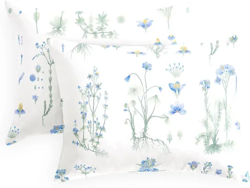 Wake In Cloud - Floral Pillow Cases, 100% Cotton Fabric, Flower Cottagecore Botanical Cute Pattern Printed, Set of 2 Pillowcases Pillow Shams