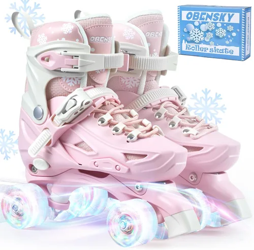 Patines infantiles para niñas y niños de 4 a 6 años, 5 a 8, 6 a 12, 8 a 12, 4 tamaños ajustables, con ruedas iluminadas, patinas para niñas, regalo