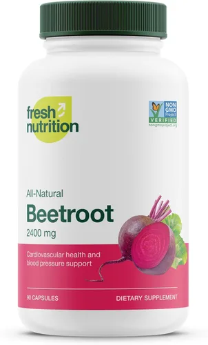 Fresh Nutrition Cápsulas orgánicas de raíz de remolacha – 2400 mg de dosis potente – Soporte antioxidante – Vegano, sin OMG, sin gluten – 90 cápsulas