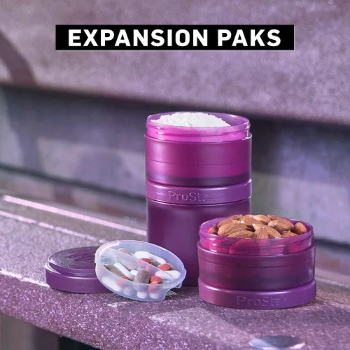 Miniatura 8 de BlenderBottle ProStak frascos de almacenamiento Twist n' Lock de expansión 2 paquetes con bandeja para pastillas, todo negro