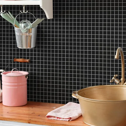 Miniatura 2 de Merola Tile Metro - Azulejo cuadrado de porcelana de 1 pulgada, color negro mate, 10-3/4 x 11-3/4 pulgadas