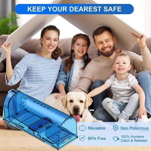 Miniatura 6 de Trampas para ratones, captura y liberación, trampas reutilizables para ratas, fáciles de instalar y seguras para la familia y las mascotas, no matan