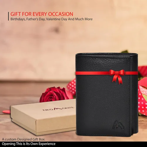 Miniatura 6 de Cartera de cuero RFID hecha a mano para hombres, elegante cartera de bolsillo frontal triple con 2 ranuras para identificación y 9 tarjetas, Negro