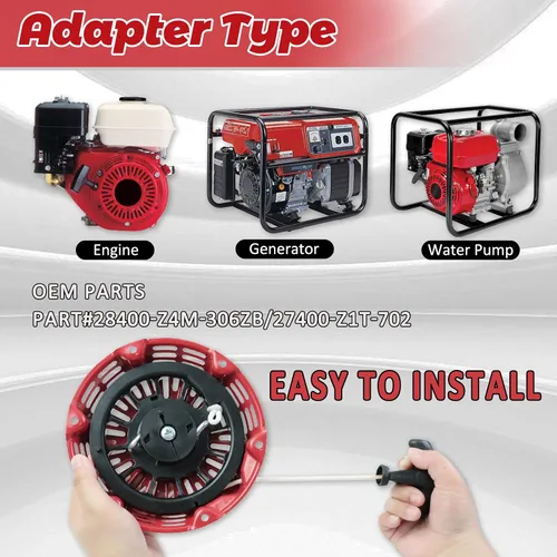 Miniatura 6 de WOTIAN Conjunto de arranque GX160 compatible con Honda GX120 GX200 5.5HP 6.5HP Piezas de repuesto del motor 28400-Z4M-306ZB 27400-Z1T-702 Arrancador
