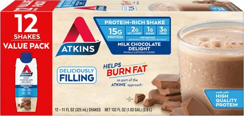 Miniatura 2 de Atkins Milk Chocolate Delight Protein Shake & Café au Lait - Batido de proteína de café helado, 0.55 onzas de proteína, bajo glucémico, 0.11 onzas