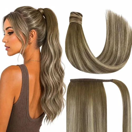 Miniatura 24 de Ve Sunny - Extensión de cabello humano real con pinza, extensiones de cabello lacio con clip, color marrón moca, 20 pulgadas, 2.82 oz