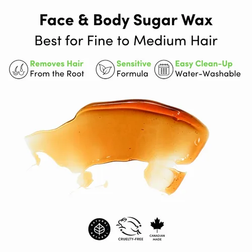 Miniatura 4 de Parissa Kit de cera de azúcar para microondas para cara y cuerpo, cera de depilación orgánica para cabello fino a medio, lavable al agua con tiras