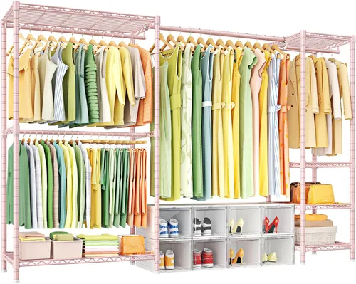 Miniatura 9 de Ulif Perchero E10 (Con Barra Colgante Extensible) Percheros Independientes para Colgar Ropa, Sistema Organizador de Armario Ajustable, Perchero