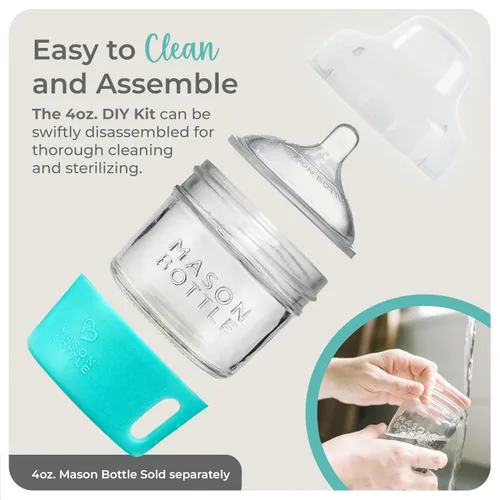 Miniatura 4 de Kit de bricolaje Mason Bottle de 4 onzas: biberones de vidrio sin BPA que puedes hacer tú mismo usando tarros Mason desde casa, fabricados