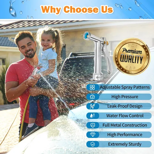 Miniatura 7 de AUTOMAN Full Size Garden Hose Nozzle, High Pressure Pistol Grip Water Nozzle Sprayer with Threaded Front, Adjustable Spray Water Flow for Washing