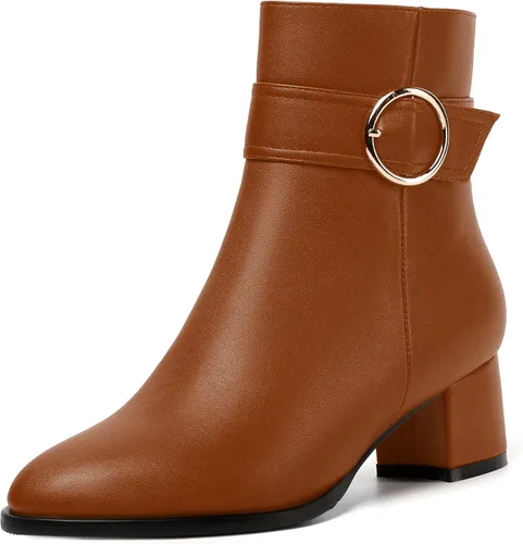 Miniatura 26 de NUMALEO Botas de tobillo de mujer con cremallera mate, puntera redonda, para fiesta, con tacón bajo grueso sólido, 5 cm