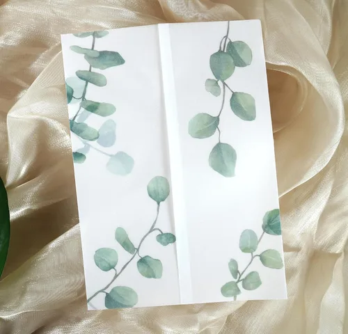 Miniatura 5 de Puremigo Paquete de 50 chaquetas de vellum preplegadas para invitaciones de 5 x 7, patrón de lámina de oro rosa, papel de 115 GSM, envolturas