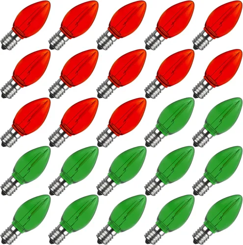 Meconard Bombilla LED C7 de repuesto para Navidad, bombillas LED inastillables C7 para luces de Navidad para interiores y exteriores, base de Rojo