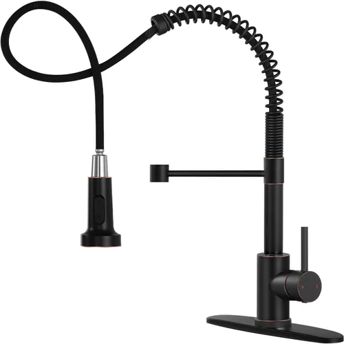 Miniatura 11 de DJS - Grifo de cocina con rociador extraíble, acabado negro mate, ajuste de modo dual, una manija, para 1 o 3 orificios, grifo comercial