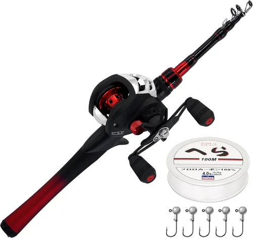 Miniatura 8 de Kilitn Combo de Caña de Pescar y Carrete, Combo de Baitcasting Carrete Baitcast Caña Telescópica de Fibra de Vidrio Duradera de 5 Pies con Sedal