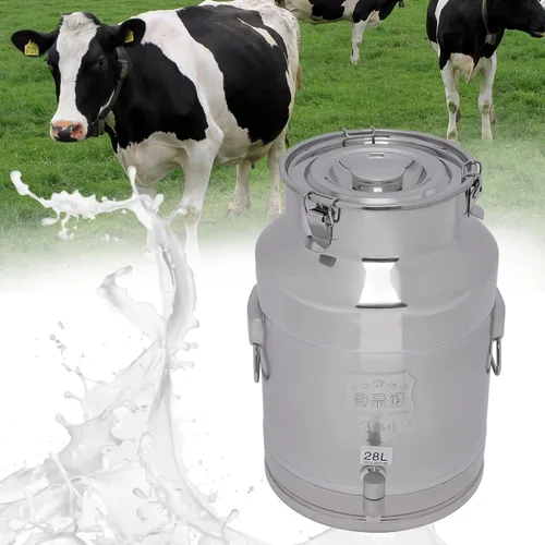 Miniatura 3 de Lata de leche de acero inoxidable de 28L/7.4 galones, jarra de leche resistente, cubo de leche, cubo de vino, botella de cubo de almacenamiento