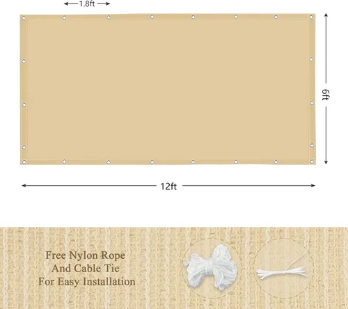 Miniatura 2 de Tela de Sombra Solar para Exteriores 90%, 6' x 12', Pérgola, Terraza y Patio Trasero con Protección UV, Material HDPE Resistente al Calor, Ojales