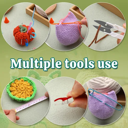 Miniatura 4 de JUPEAN Accesorios completos para tejer, kit de suministros para tejer con marcadores de puntada, agujas de coser de plástico, agujas de cable
