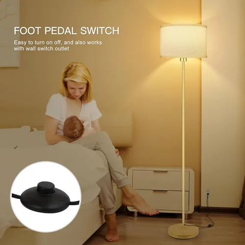 Miniatura 4 de Lámparas de pie doradas para sala de estar, lámpara de pie moderna, pantallas blancas, interruptor de pie, lámparas de poste simple lámpara alta