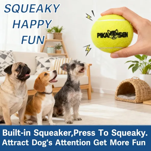 Miniatura 2 de Pelotas de tenis chirriantes para jugar con mascotas en 3 tamaños, pelotas fuertes de primera calidad para perros y cachorros, para entrenar, jugar