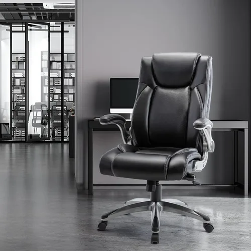 Miniatura 7 de MALOL Silla ergonómica de oficina ejecutiva con cuero grueso adherido, reposabrazos abatibles, respaldo alto, altura ajustable e inclinación
