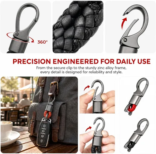 Miniatura 3 de Juego de 3 llaveros de poliuretano de alta calidad (negro y rojo) llavero de metal resistente con anillo en D destornillador de rotación de 360°