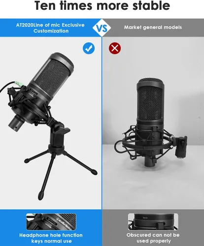 Miniatura 2 de AT2020 Soporte de amortiguador para micrófono con filtro pop, [Construido a medida para micrófono audio technica] Clip de sujeción de amortiguador
