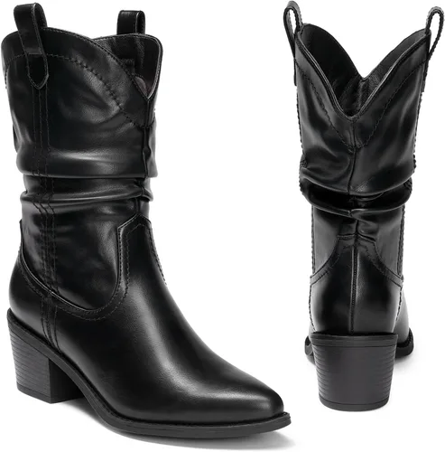 Miniatura 5 de DREAM PAIRS Botas vaqueras occidentales para mujer, botas vaqueras de media pantorrilla sin cierre
