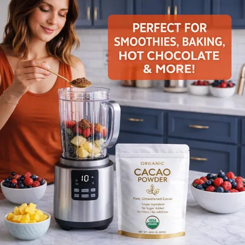 Miniatura 2 de Tozzy Cacao orgánico en polvo sin azúcar, cacao puro orgánico USDA, un solo ingrediente, sin azúcar añadido, rico sabor a chocolate para hornear