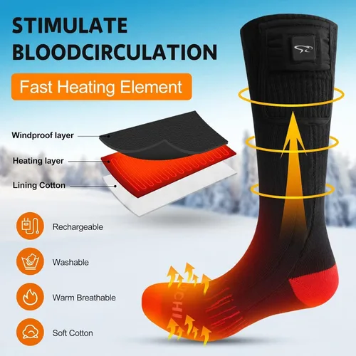 Miniatura 4 de Calcetines calefactables con ajustes eléctricos recargables, para hombres y mujeres, calcetines mejorados de 7.4 V con batería, 3 ajustes de calor