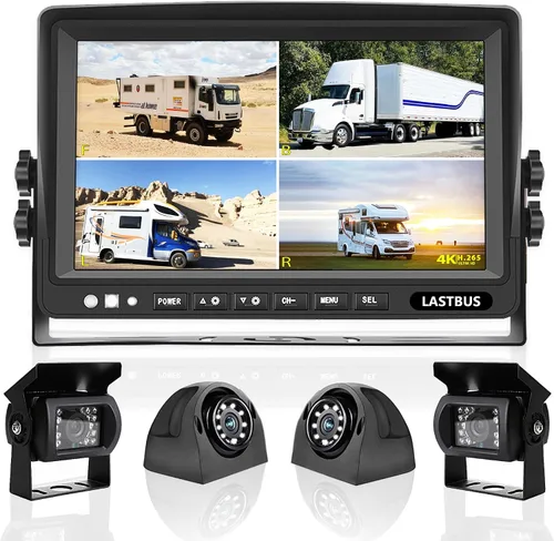 Sistema de cámara RV de 7 pulgadas para caravana, semirremolque, cámper, 4 pantallas divididas, monitor de grabación HD DVR + cámara de visión