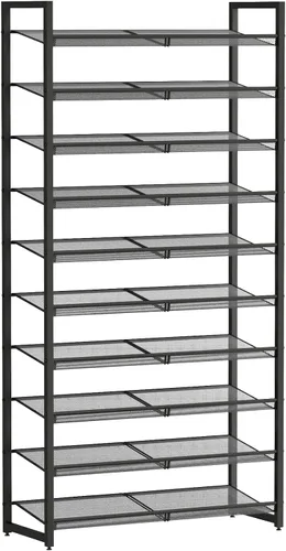 Miniatura 10 de Zapatero de metal para armario, entrada, organizador de zapatos de 4 niveles, estantes planos o angulares ajustables, capacidad para hasta 20 pares