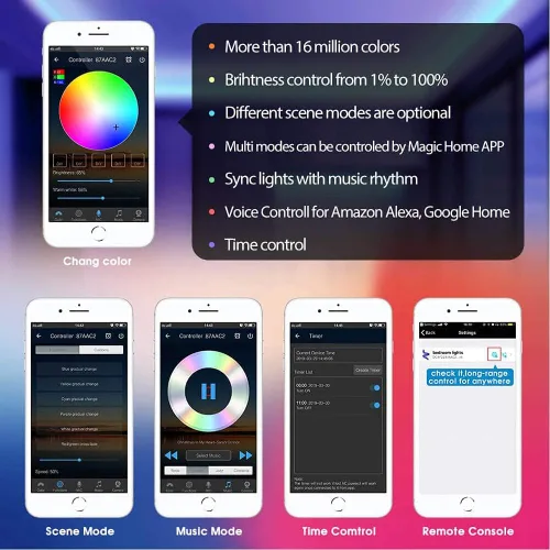 Miniatura 4 de Controlador inteligente LED inalámbrico WiFi, compatible con Alexa, Google Assistant e IFTTT, funciona con Android, sistema iOS y tira de luces LED