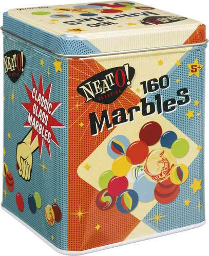 ¡Neato! 160 canicas clásicas en una caja de lata por Toysmith - Tirador de vidrio retro nostálgico, los juegos de canicas son un juego atemporal
