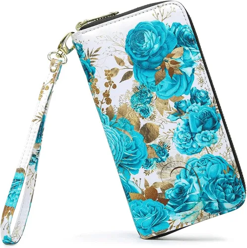 Miniatura 113 de Cartera de mano para mujer, estilo bohemio, con RFID, elegante, espaciosa con correa para viajes, capacidad para tarjetas, teléfono, dinero