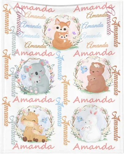 Miniatura 16 de Manta personalizada de elefante para bebés, manta de franela rosa personalizada con nombre para niñas y niños, mantas suaves para sofá y cama