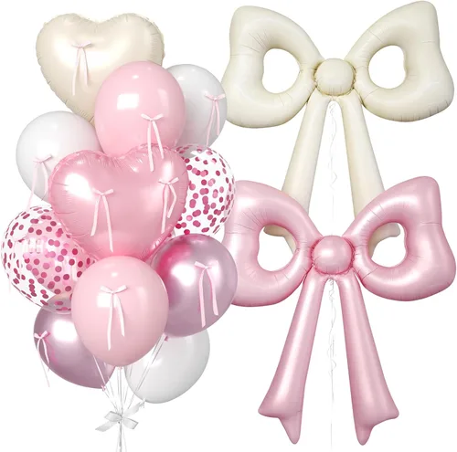 Miniatura 17 de 16 globos de corazón rosa, globos de lazo de 38 pulgadas, globo transparente rosa perla de doble relleno y arco en forma de corazón globo