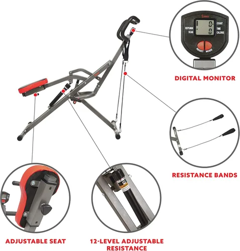 Miniatura 2 de Sunny Health & Fitness Row-N-Ride PRO, máquina de sentadillas completa para todo el cuerpo con banda de resistencia opcional, fácil de instalar