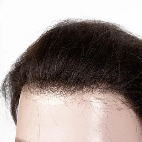 Miniatura 4 de Amiable Toupee para hombres, postizos para hombre, sistema de reemplazo de cabello humano con un solo nudo de 0.002 in, piel fina, color negro