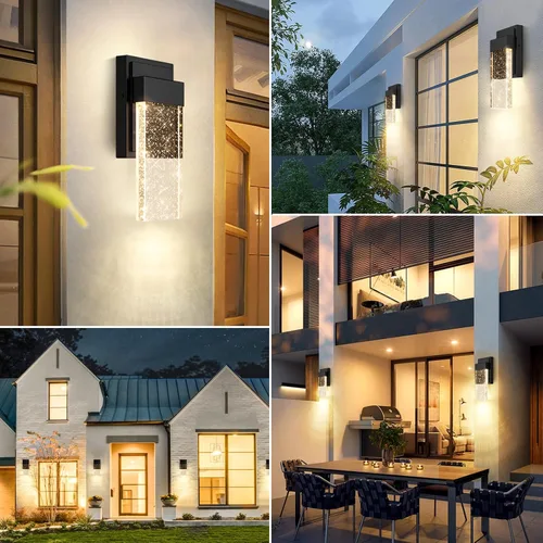 Miniatura 7 de BesLowe Lámparas de pared para exteriores con cristal de burbujas de cristal, apliques exteriores impermeables, faroles de pared LED, luces
