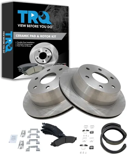 Miniatura 156 de TRQ Kit de pastillas de freno y rotor Posi trasero premium con zapatas de estacionamiento para camión GM SUV