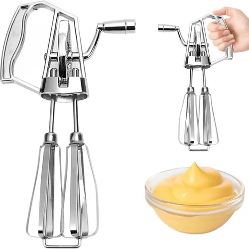 Miniatura 4 de Batidor de huevos, batidor manual de huevos de acero inoxidable con cabezales giratorios dobles para batir y hornear eficientes