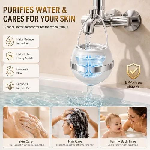 Miniatura 7 de Filtro de baño para bañera, filtro de baño de 8 etapas, elimina cientos de contaminantes, sin BPA, purifica tu agua de baño para una piel y cabello
