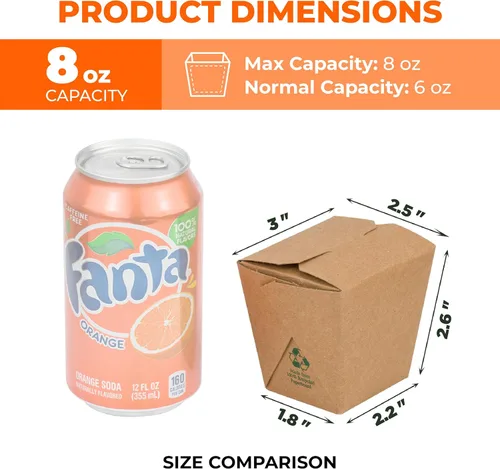 Miniatura 3 de Fit Meal Prep Paquete de 50 cajas chinas para llevar de 8 onzas, 3 recipientes de cartón kraft liso de 2.5 pulgadas, resistentes a fugas y grasa