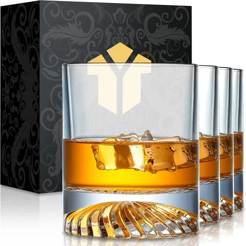 OPAYLY Vasos de whisky a la antigua, juego de 4 vasos de 12 onzas, regalo para hombres y mujeres, beber whisky, cócteles escoceses, ron, coñac,