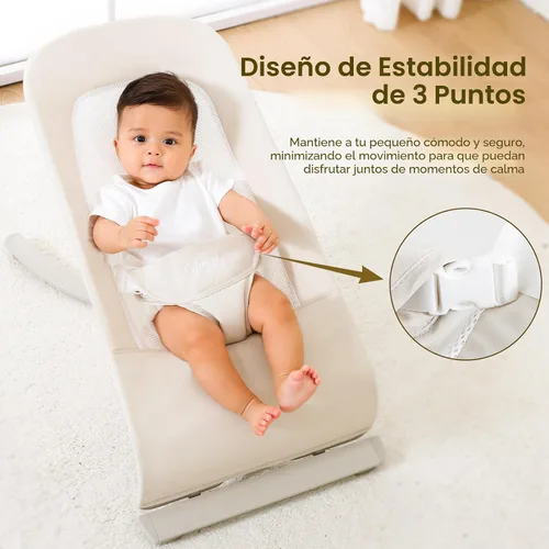 Miniatura 6 de Silla de balanceo y reclinable portátil 3 en 1 para bebé de recién nacido a niño pequeño - 4 posiciones de reclinado ajustables, tela de algodón