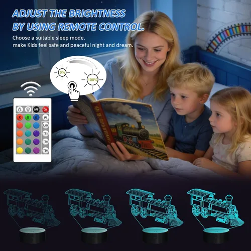 Miniatura 4 de FULLOSUN - Luz nocturna de tren, lámpara de ilusión 3D para niños, 16 colores que cambian con función de atenuación y control remoto, regalos