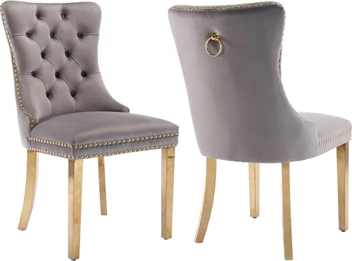 Miniatura 20 de Juego de 2 Sillas de Comedor Modernas de Mediados de Siglo, Tapizadas en Terciopelo Beige con Respaldo Acolchado, Sillas de Cocina y Comedor, Patas